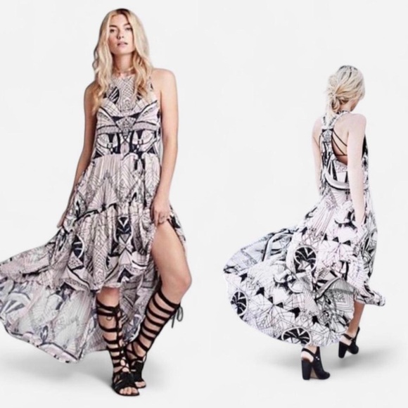 Free People Dresses & Skirts - Free People Black and Ivory High-Low Maxi Dress with pockets